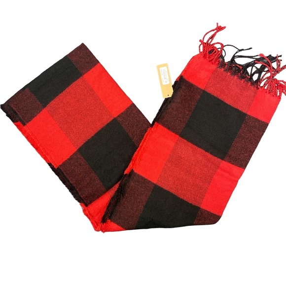 NEW Steve Madden Large Width Red Black Plaid Scarf - Picture 1 of 3